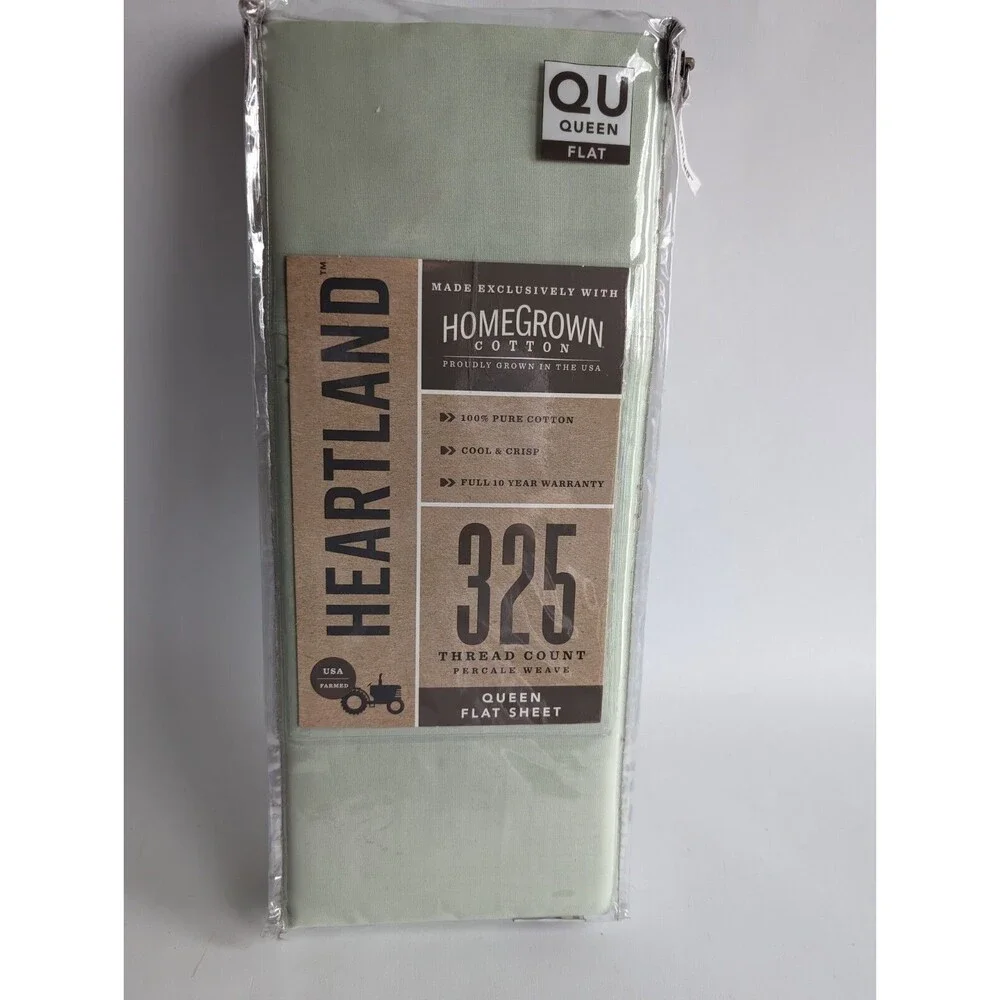 Heartland QUEEN Flat Sheet 325 TC 100% Cotton Percale LT GREEN